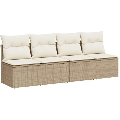 Canapé de jardin avec coussins 4 places beige résine tressée vidaXL (1/5)