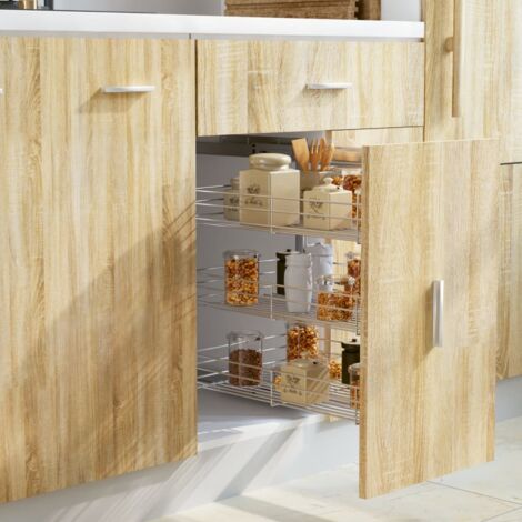 Vidaxl – Panier métallique à 3 niveaux 47x35x56 cm – Fil électroplaqué argenté – Accès facile avec glissières coulissantes – Capacité 5 kg par panier
