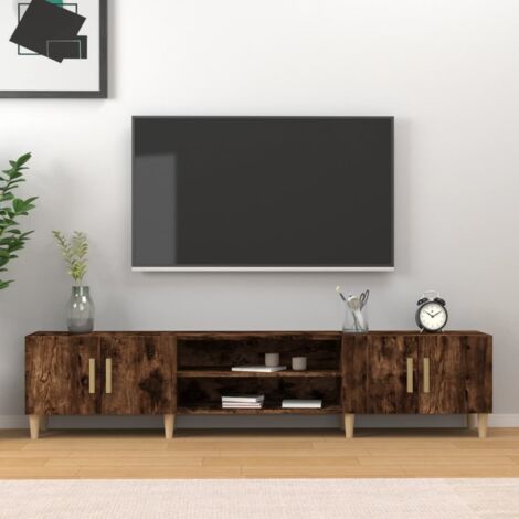 Vidaxl – Meuble TV chêne fumé 180x31,5x40 cm – Bois d'ingénierie et eucalyptus massif – 4 compartiments pour rangement organisé – Pieds en bois stables