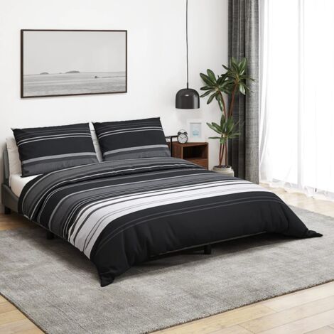 Vidaxl – Ensemble de housse de couette noir et blanc 200x200 cm – 100 % coton – Résistance aux froissures – Douceur exceptionnelle