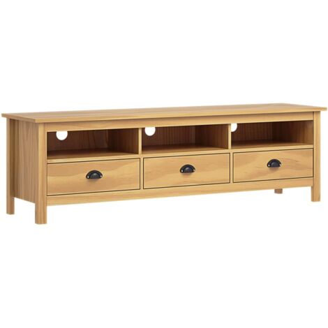 Vidaxl – Meuble TV rétro 158x40x47 cm en pin massif – 3 étagères et 3 tiroirs – Couleur miel – Design élégant pour salon (1/5)