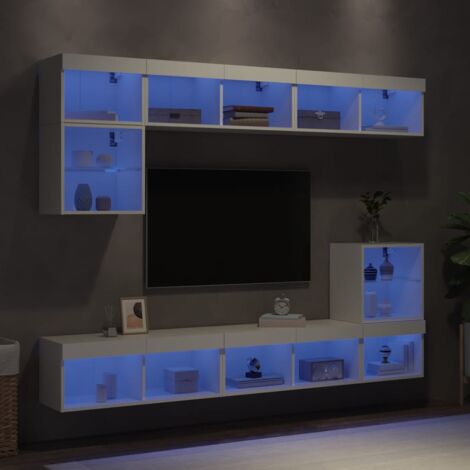 vidaXL 8 Piece TV Wall Units with LED White Engineered Wood (1/5)