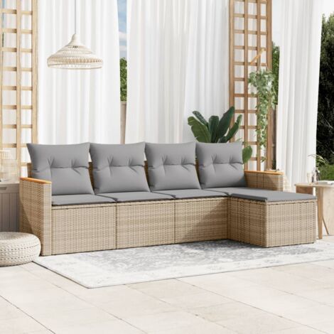 vidaXL 5 Piece Garden Sofa Set with Cushions Beige Poly Rattan (1/3)