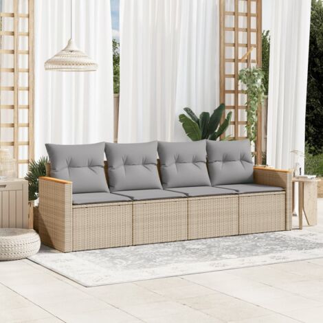 vidaXL 4 Piece Garden Sofa Set with Cushions Beige Poly Rattan (1/3)