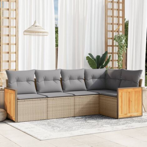vidaXL 5 Piece Garden Sofa Set with Cushions Beige Poly Rattan (1/3)