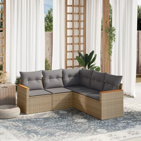 vidaXL 5 Piece Garden Sofa Set with Cushions Beige Poly Rattan (1/3)