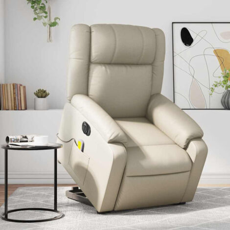 vidaXL Electric Stand up Massage Recliner Chair Cream Faux Leather (1/8)