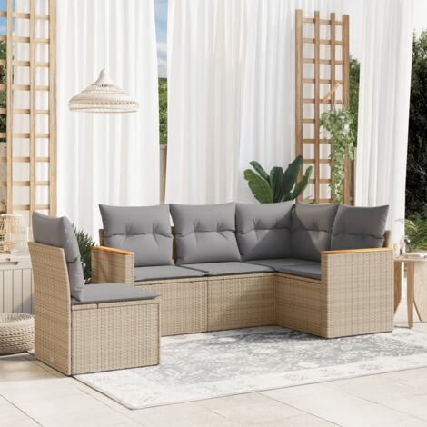 vidaXL 5 Piece Garden Sofa Set with Cushions Beige Poly Rattan (1/3)