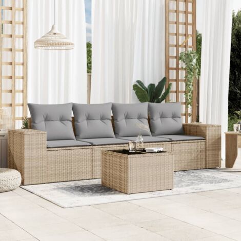 vidaXL 5 Piece Garden Sofa Set with Cushions Beige Poly Rattan (1/3)