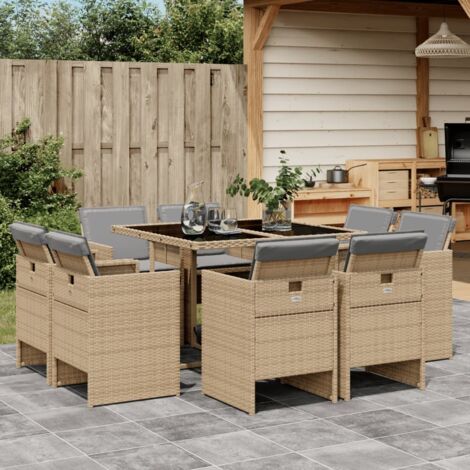 vidaXL 9 Piece Garden Dining Set with Cushions Mix Beige Poly Rattan (1/5)