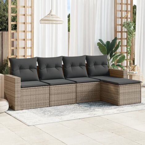 vidaXL 5 Piece Garden Sofa Set with Cushions Grey Poly Rattan (1/3)