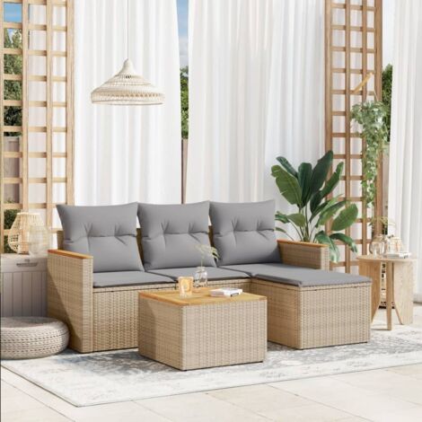 vidaXL 5 Piece Garden Sofa Set with Cushions Beige Poly Rattan (1/3)