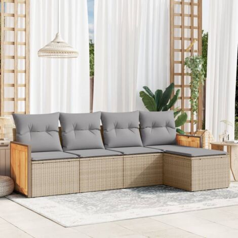 vidaXL 5 Piece Garden Sofa Set with Cushions Beige Poly Rattan (1/3)