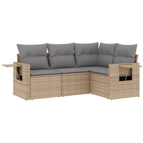 vidaXL 4 Piece Garden Sofa Set with Cushions Beige Poly Rattan (1/3)