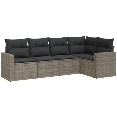 vidaXL 5 Piece Garden Sofa Set with Cushions Grey Poly Rattan (1/3)