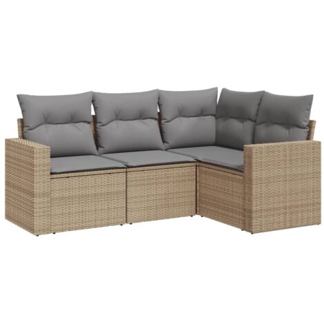 vidaXL 4 Piece Garden Sofa Set with Cushions Beige Poly Rattan (1/3)