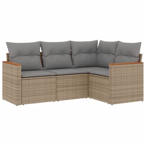 vidaXL 4 Piece Garden Sofa Set with Cushions Beige Poly Rattan (1/3)