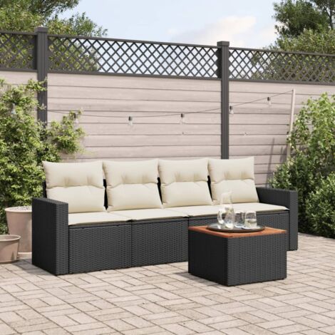 vidaXL 5 Piece Garden Sofa Set with Cushions Black Poly Rattan (1/3)
