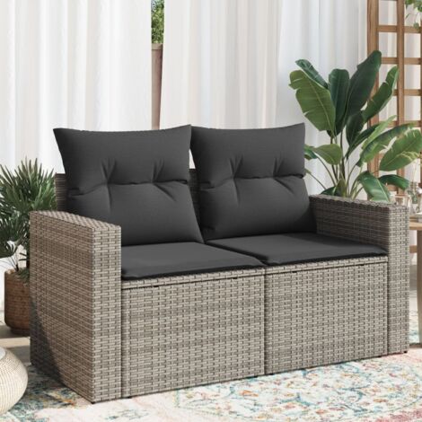 Vidaxl – Canapé de jardin 2 places – Résine tressée poly rotin gris – Coussins épais amovibles – Conception modulaire pour agencement personnalisé