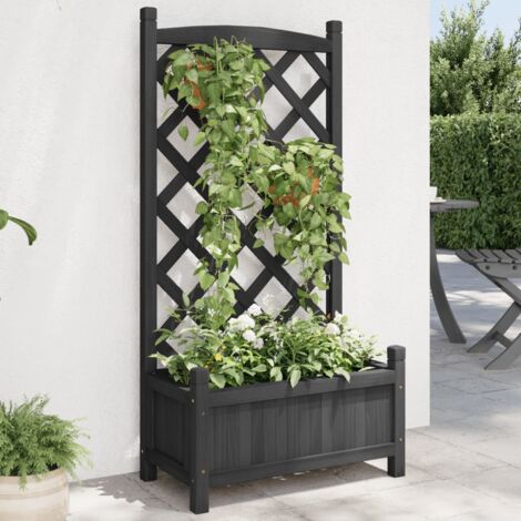 Vidaxl – Jardinière en bois massif de sapin avec treillis noir – Dimensions 55 x 29,5 x 110 cm – Pour plantes grimpantes et drainage optimal