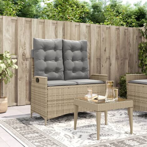 Banc inclinable de jardin avec coussins beige résine tressée vidaXL