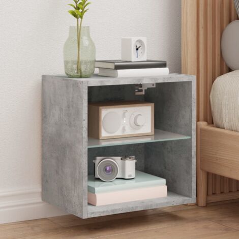 vidaXL Bedside Cabinet with LED Lights Wall-mounted Concrete Grey (1/5)