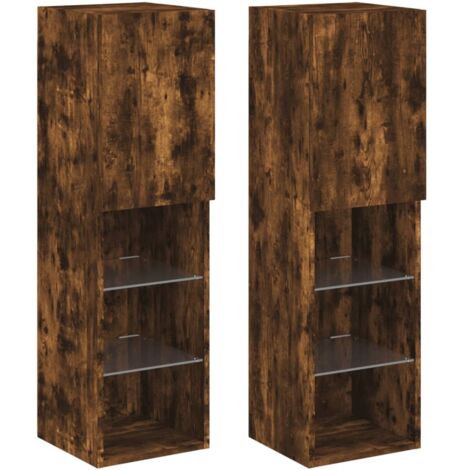vidaXL Meubles TV avec lumières LED 2 pcs chêne fumé 30,5x30x102 cm