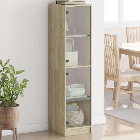 Vidaxl – Buffet chêne sonoma 35x37x142 cm – Portes en verre – Bois d'ingénierie résistant à l'humidité – Fixation murale incluse