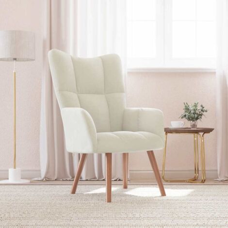 Vidaxl – Fauteuil relax en velours crème – Cadre en acier et pieds en bois d'hévéa – Dimensions 61,5 x 69 x 95,5 cm – Confort optimal avec mousse épaisse