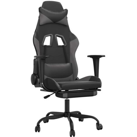 vidaXL Massage Gaming Chair with Footrest Black&Grey Faux Leather (1/5)