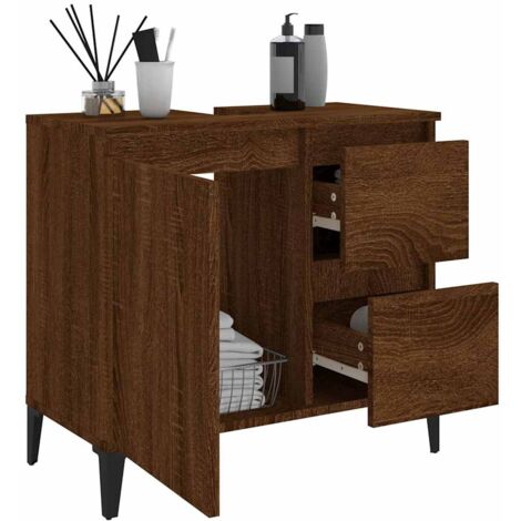 Armoire de bain chêne marron 65x33x60 cm bois d'ingénierie