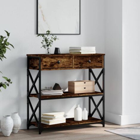 Vidaxl – Table console chêne fumé 75x28x75 cm – Bois d'ingénierie – Cadre métal style industriel – Barres en X pour stabilité (1/5)