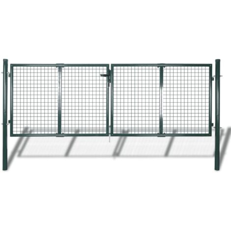 Vidaxl – Portail grillagé en acier galvanisé 306x175 cm – Vert foncé – Verrou robuste avec 3 clés – Installation facile avec poteaux et charnières - vidaXL227421