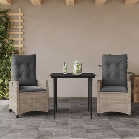 vidaXL 3 Piece Garden Dining Set with Cushions Light Grey Poly Rattan (1/5)