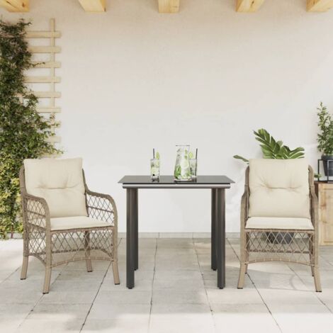vidaXL 3 Piece Bistro Set with Cushions Beige Poly Rattan (1/5)