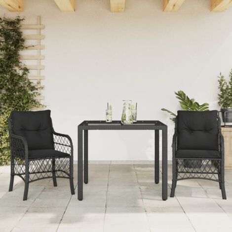 vidaXL Ensemble de bistro 3 pcs avec coussins noir résine tressée (1/5)