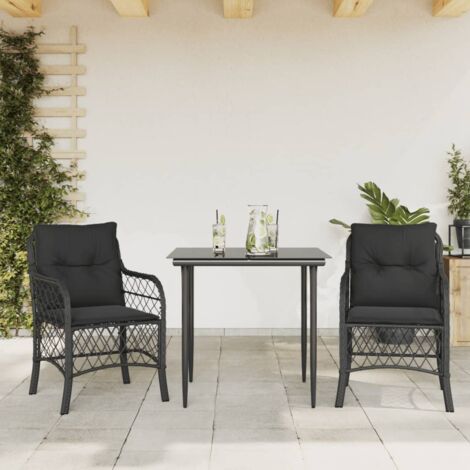 Ensemble de bistro 3 pcs avec coussins noir résine tressée vidaXL (1/5)