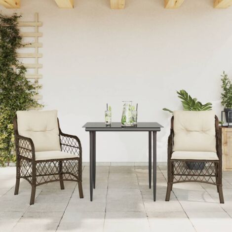 vidaXL 3 Piece Bistro Set with Cushions Brown Poly Rattan (1/5)