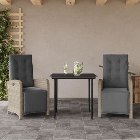 vidaXL 3 Piece Bistro Set with Cushions Light Grey Poly Rattan (1/5)