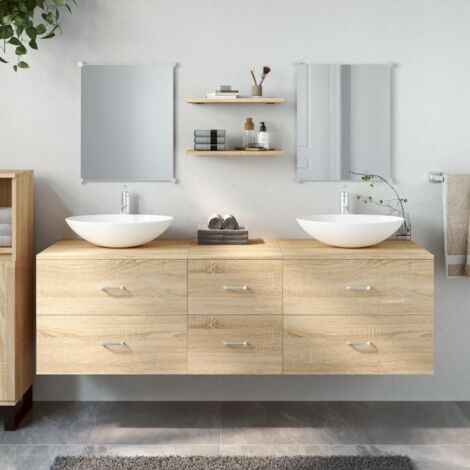 Vidaxl – Ensemble de meubles salle de bain 5 pcs – Chêne bois d'ingénierie – Dimensions 150x45x45 cm – Miroirs et étagères inclus