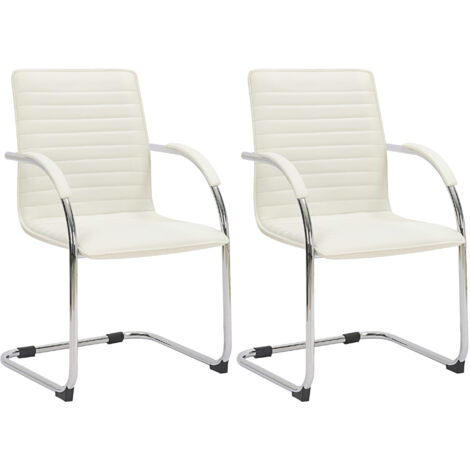 Ensemble de 2 chaises pour les visiteurs faux cuir blanc (1/5)