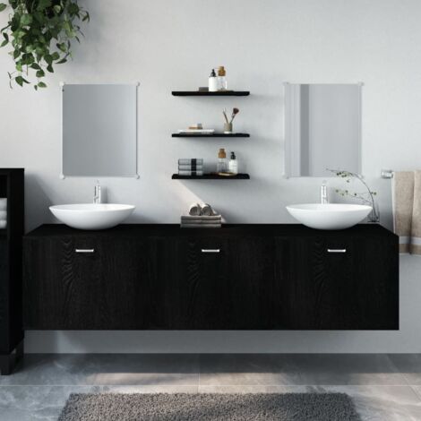 Vidaxl – Ensemble de meubles de salle de bain 6 pcs noir en bois d'ingénierie – Dimensions 180 x 45 x 45 cm – Armoire murale avec miroir inclus