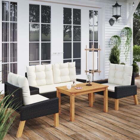 Vidaxl – Salon de jardin 4 places – Ensemble résine tressée et bois d'acacia – Table 70x40cm et canapés 64x58x60cm – Coussins épais 3cm