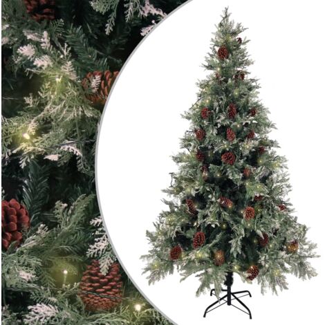 Sapin de Noël pré-éclairé pommes de pin vert blanc 195cm PVC PE vidaXL (1/5)