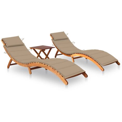 vidaXL Chaises longues lot de 2 avec table et coussins Acacia solide