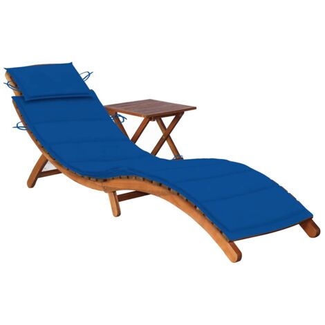 Chaise longue de jardin avec table et coussin Bois d'acacia