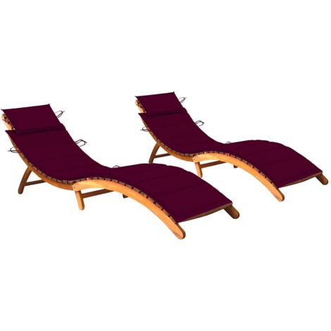 vidaXL Chaises longues lot de 2 avec coussins Bois d'acacia solide