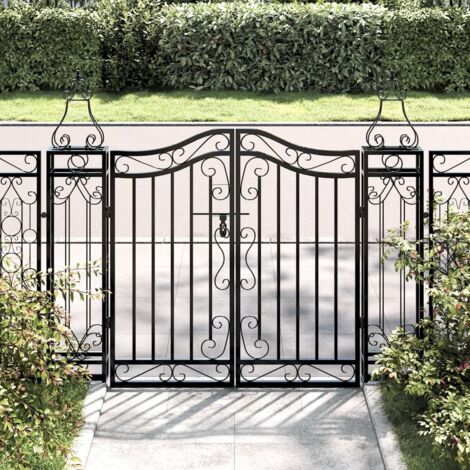 Vidaxl – Portillon en fer forgé noir 121x100 cm – Système verrouillable – Résistant à la corrosion – Poteaux élégants pour jardin