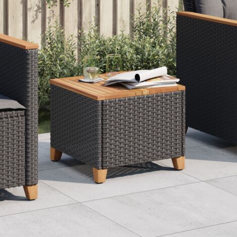 vidaXL Garden Table Black 45x45x37 cm Poly Rattan Acacia Wood (1/5)