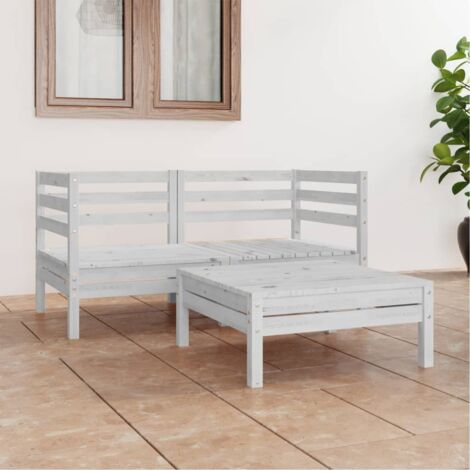 vidaXL 3 Piece Garden Lounge Set White Solid Pinewood (806578+806583) (1/5)